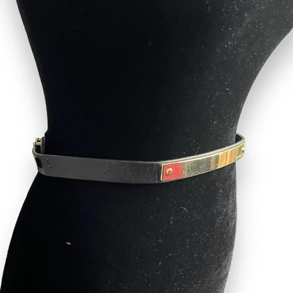 Calvin Klein Faux Leather Waist Belt Women 14 Black Gold Plate Adjustable FLAWED